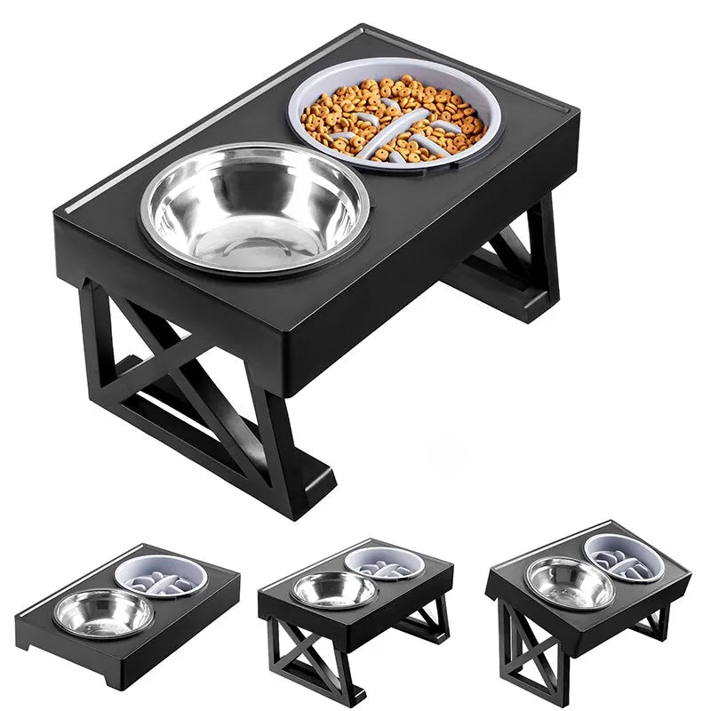 Double Elevated Dog Bowls | Adjustable Stand Slow Feeder Dish | MyArturito