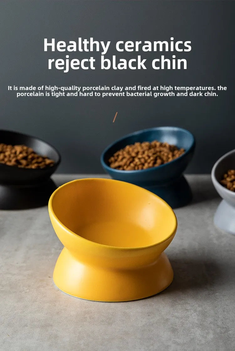 Elevated Cat Bowls Small Dog 15° Tilted Raised Food Feeding Dish Ceramics Stand Feeder for Cats and Puppy 6 Colors