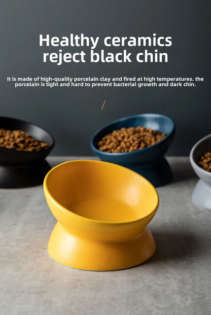 Elevated Cat Bowls Small Dog 15° Tilted Raised Food Feeding Dish Ceramics Stand Feeder for Cats and Puppy 6 Colors