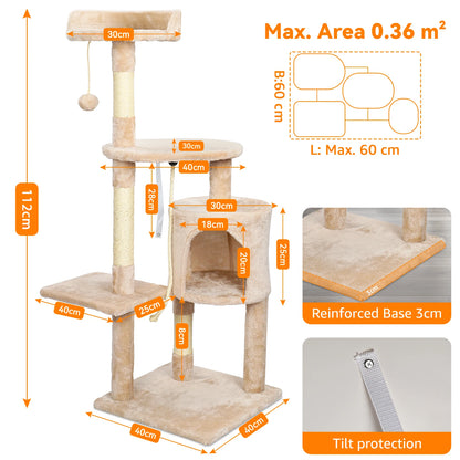 Passerscat Cat Tree Cat Tower With Toy For Indoor Cats Multi-Level With Scratching Posts Cat House Cozy Condo Padded Top Perches