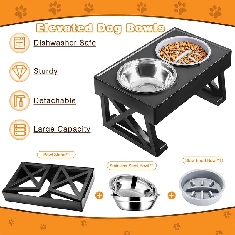 Double Elevated Dog Bowls | Adjustable Stand Slow Feeder Dish | MyArturito