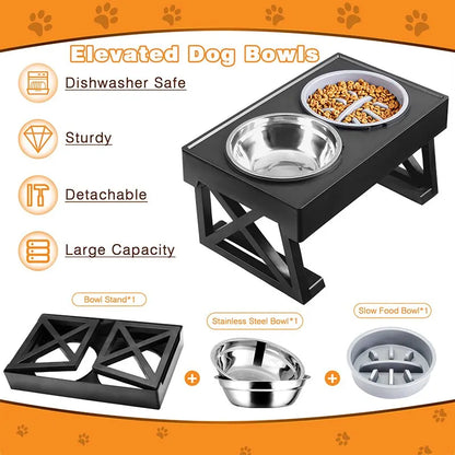 Double Elevated Dog Bowls | Adjustable Stand Slow Feeder Dish | MyArturito