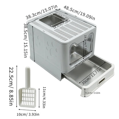 Enclosed Stainless Steel Cat Litter Box with Lid Scoop Large Litter Box Covered Top Entry Litter Pan High Sided Easy Cleaning