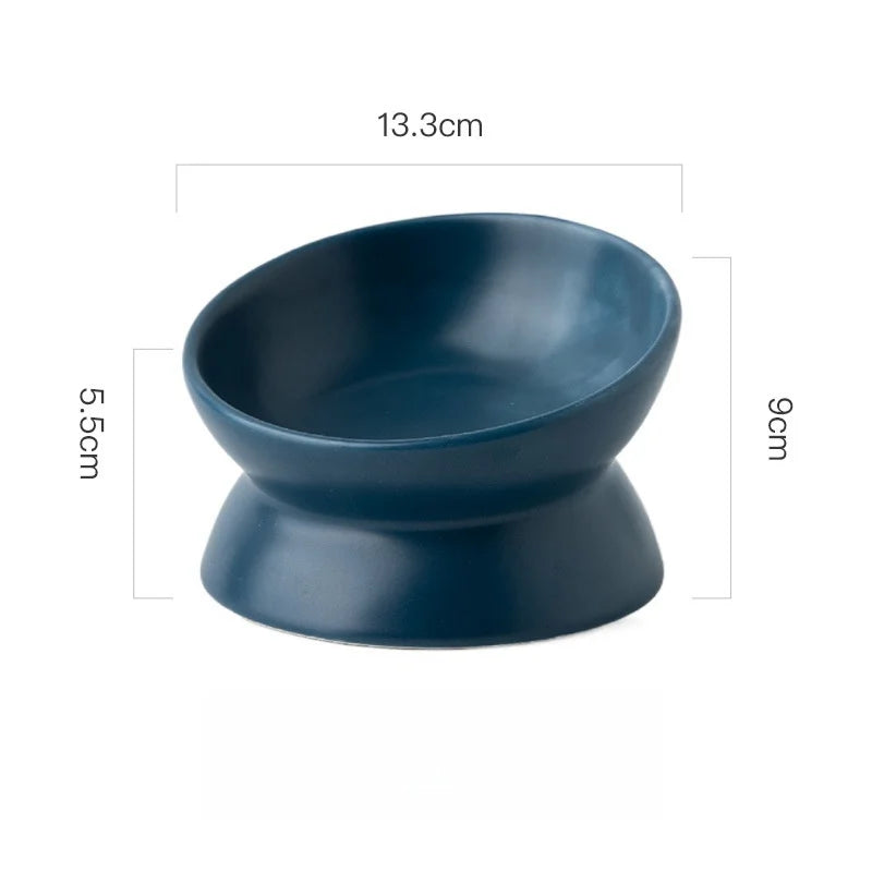 Elevated Cat Bowls Small Dog 15° Tilted Raised Food Feeding Dish Ceramics Stand Feeder for Cats and Puppy 6 Colors