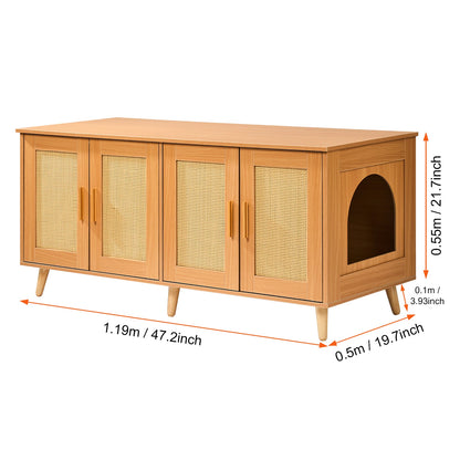 SucceBuy Cat Litter Box Enclosure for 2 Cats Litter Box Furniture Hidden Wooden Cat Box Cabinet Fit Most of Litter Box White