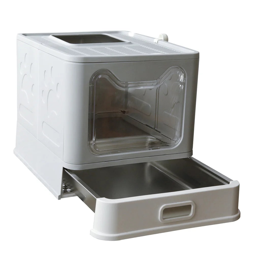 Enclosed Stainless Steel Cat Litter Box with Lid Scoop Large Litter Box Covered Top Entry Litter Pan High Sided Easy Cleaning