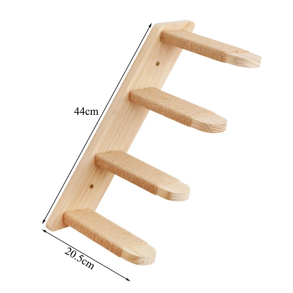Wall Mounted Cat Tree Wooden Shelves Scratching Posts Climbing Cat tower Hammock With Solid Floating Perches Steps and Ladder