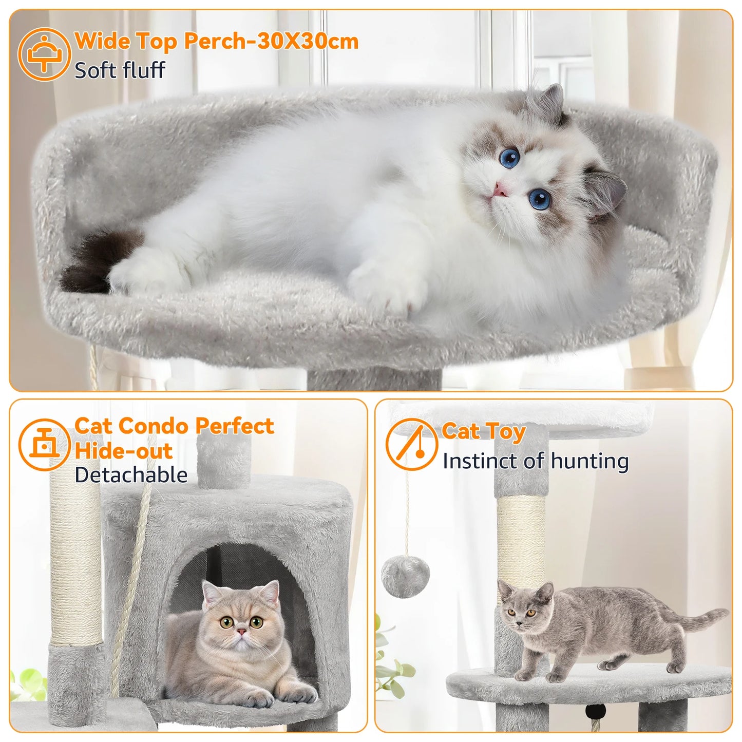 Passerscat Cat Tree Cat Tower With Toy For Indoor Cats Multi-Level With Scratching Posts Cat House Cozy Condo Padded Top Perches