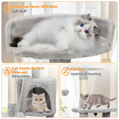 Passerscat Cat Tree Cat Tower With Toy For Indoor Cats Multi-Level With Scratching Posts Cat House Cozy Condo Padded Top Perches