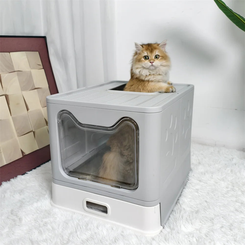 Enclosed Stainless Steel Cat Litter Box with Lid Scoop Large Litter Box Covered Top Entry Litter Pan High Sided Easy Cleaning