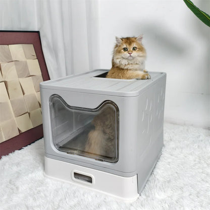 Enclosed Stainless Steel Cat Litter Box with Lid Scoop Large Litter Box Covered Top Entry Litter Pan High Sided Easy Cleaning