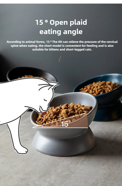 Elevated Cat Bowls Small Dog 15° Tilted Raised Food Feeding Dish Ceramics Stand Feeder for Cats and Puppy 6 Colors