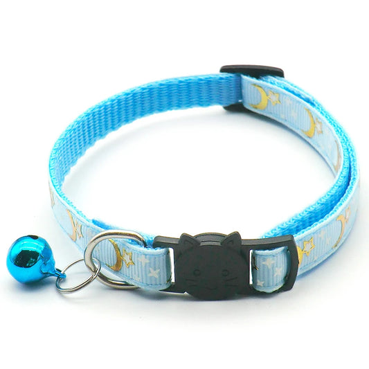Reflective Cat Collar Gold Stars And Moon Design With Safety Buckle And Bell | MyArturito
