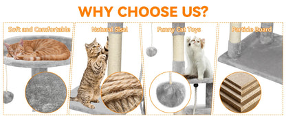 Passerscat Cat Tree Cat Tower With Toy For Indoor Cats Multi-Level With Scratching Posts Cat House Cozy Condo Padded Top Perches