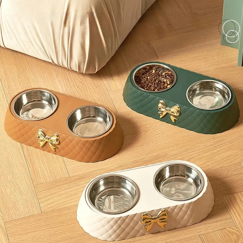 Double Dog Bowl | Bowtie Design Food & Water Feeder | MyArturito