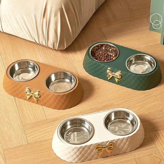 Double Dog Bowl | Bowtie Design Food & Water Feeder | MyArturito