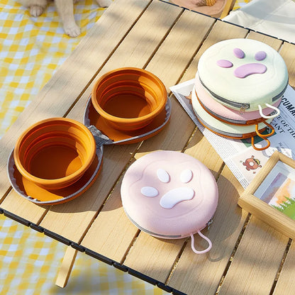 2 in 1 Foldable Pet Food Bowl Portable Silicone Puppy Dual Bowl Outdoor Travel Dog Drinking Bowl Folding Cat Bowls Dog Bowls