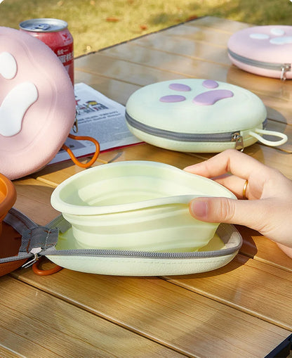 2 in 1 Foldable Pet Food Bowl Portable Silicone Puppy Dual Bowl Outdoor Travel Dog Drinking Bowl Folding Cat Bowls Dog Bowls