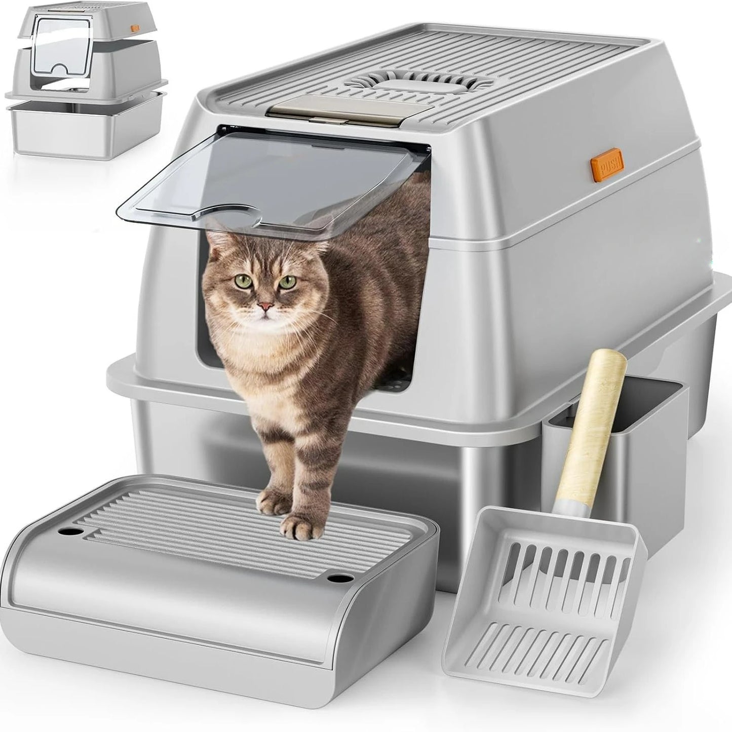 Removable Litter Box for Big/Multiple Cats, High Sides Kitty Litter Pan,Leak-Proof  Extra Large Enclosed Litter Pan Easy Clean
