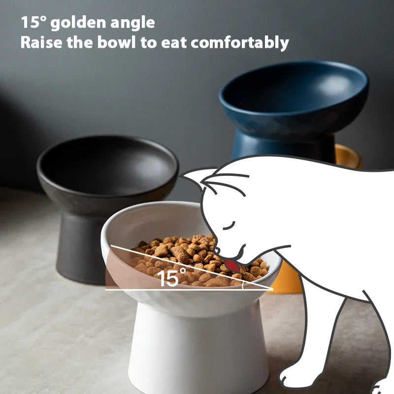 Ceramic Raised Cat Bowls Cat Food Bowls for Neck Comfort Supportive Elevated Feeder Pet Dining Solution for Indoor Cats