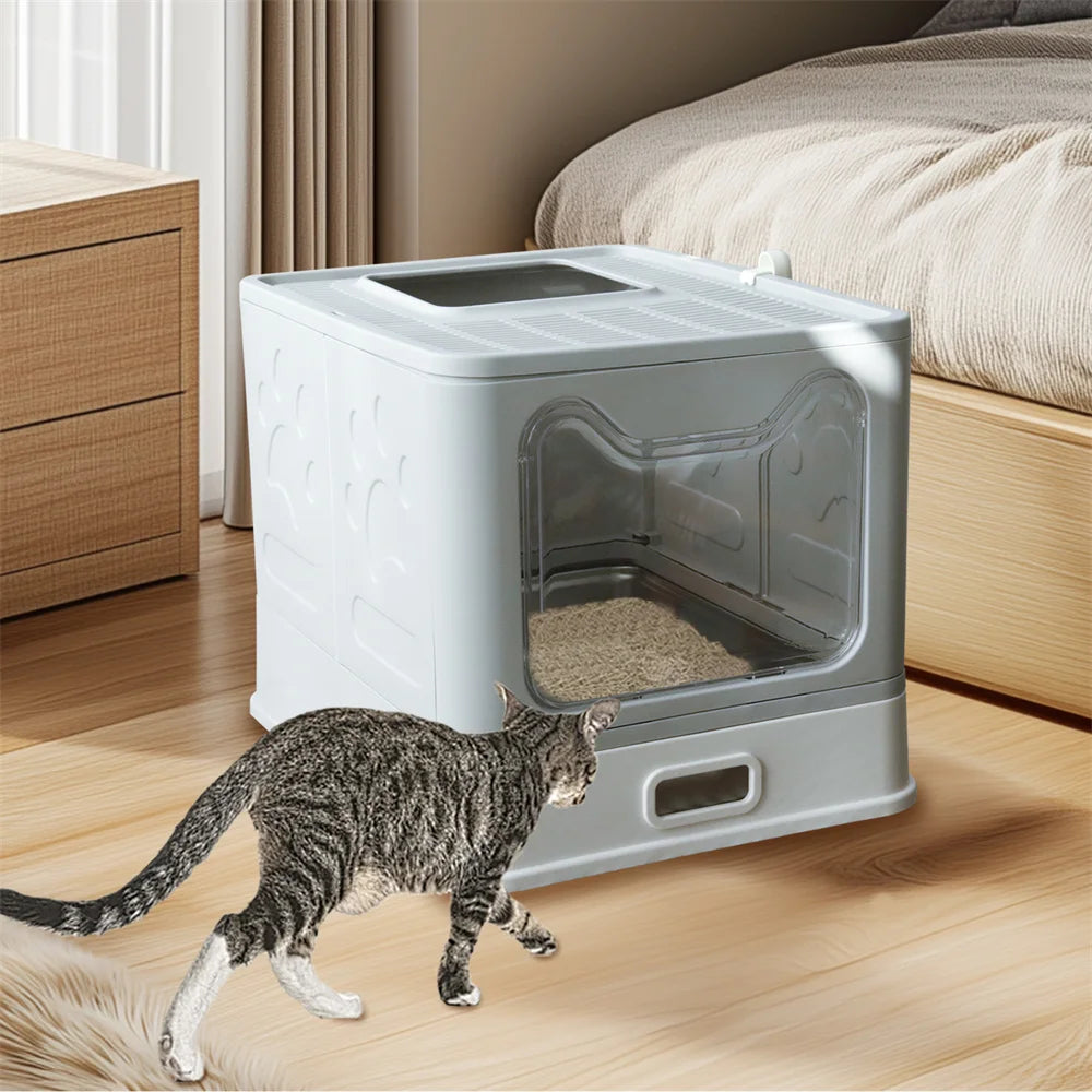 Enclosed Stainless Steel Cat Litter Box with Lid Scoop Large Litter Box Covered Top Entry Litter Pan High Sided Easy Cleaning