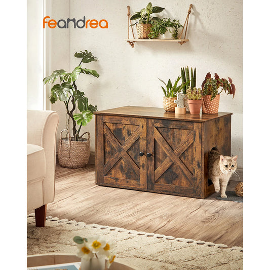 Feandrea Cat Litter Box Enclosure, Hidden Litter Box Furniture with Removable Divider, End Table, Indoor Cat House