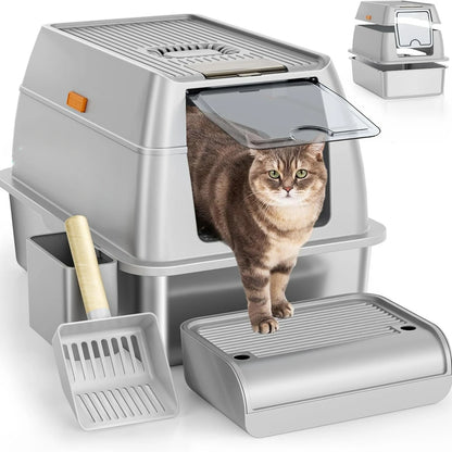 Removable Litter Box for Big/Multiple Cats, High Sides Kitty Litter Pan,Leak-Proof  Extra Large Enclosed Litter Pan Easy Clean
