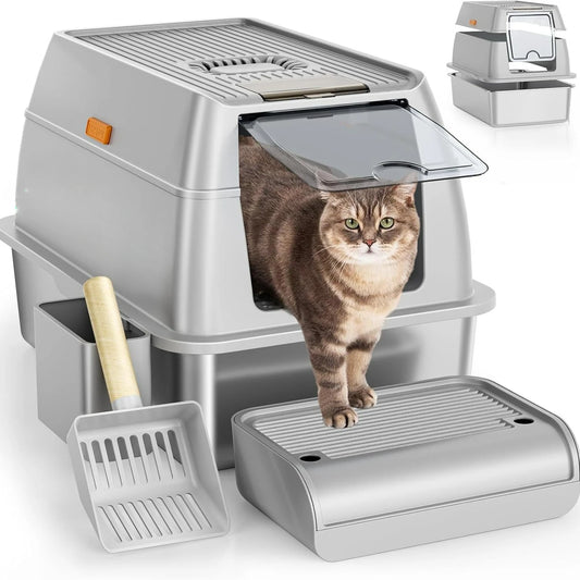 Removable Litter Box for Big/Multiple Cats, High Sides Kitty Litter Pan,Leak-Proof  Extra Large Enclosed Litter Pan Easy Clean