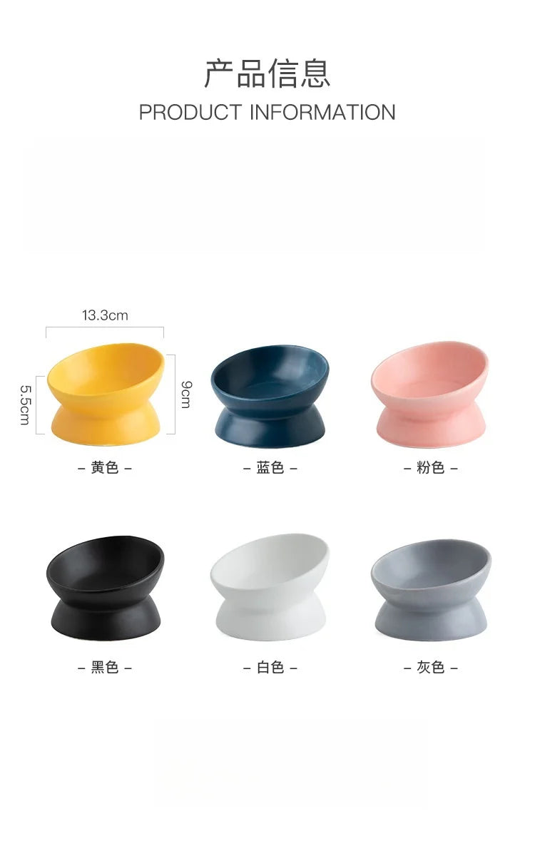 Elevated Cat Bowls Small Dog 15° Tilted Raised Food Feeding Dish Ceramics Stand Feeder for Cats and Puppy 6 Colors