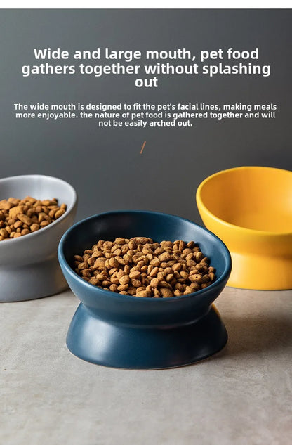 Elevated Cat Bowls Small Dog 15° Tilted Raised Food Feeding Dish Ceramics Stand Feeder for Cats and Puppy 6 Colors
