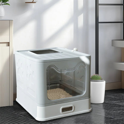 Enclosed Stainless Steel Cat Litter Box with Lid Scoop Large Litter Box Covered Top Entry Litter Pan High Sided Easy Cleaning